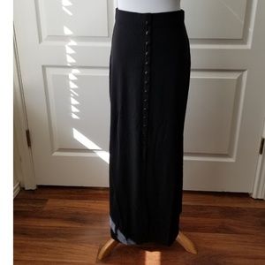 Vintage High Waist Black Maxi Skirt w Buttons